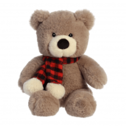 Aurora Toffee Bear With Buffalo Plaid Scarf