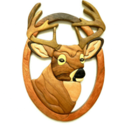 The Handcrafted Wood Intarsia Wall Art - Buck Head In Oval